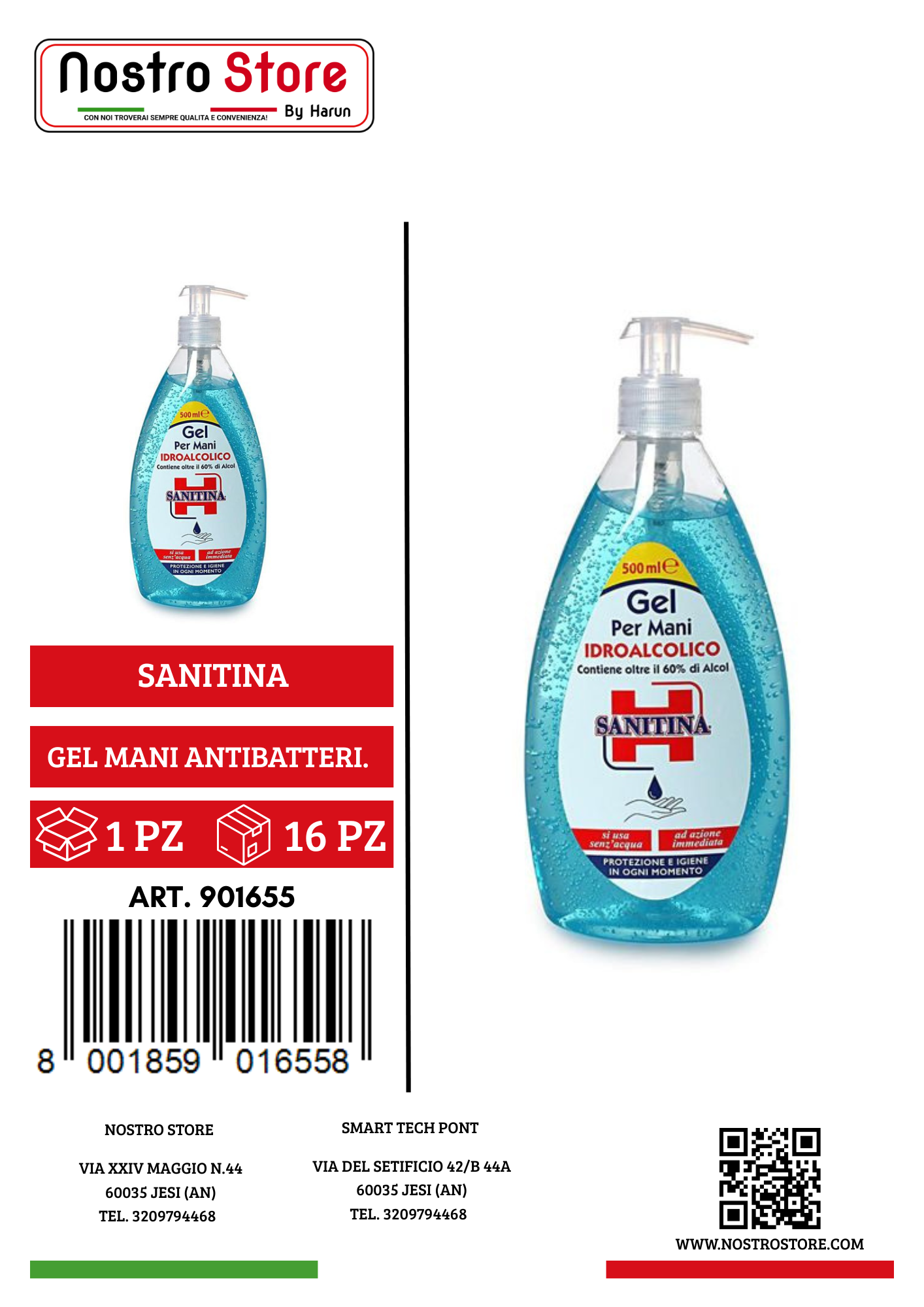 SANITINA GEL MANI ANTIBATTERICO DISPENSER 500ML ML 500