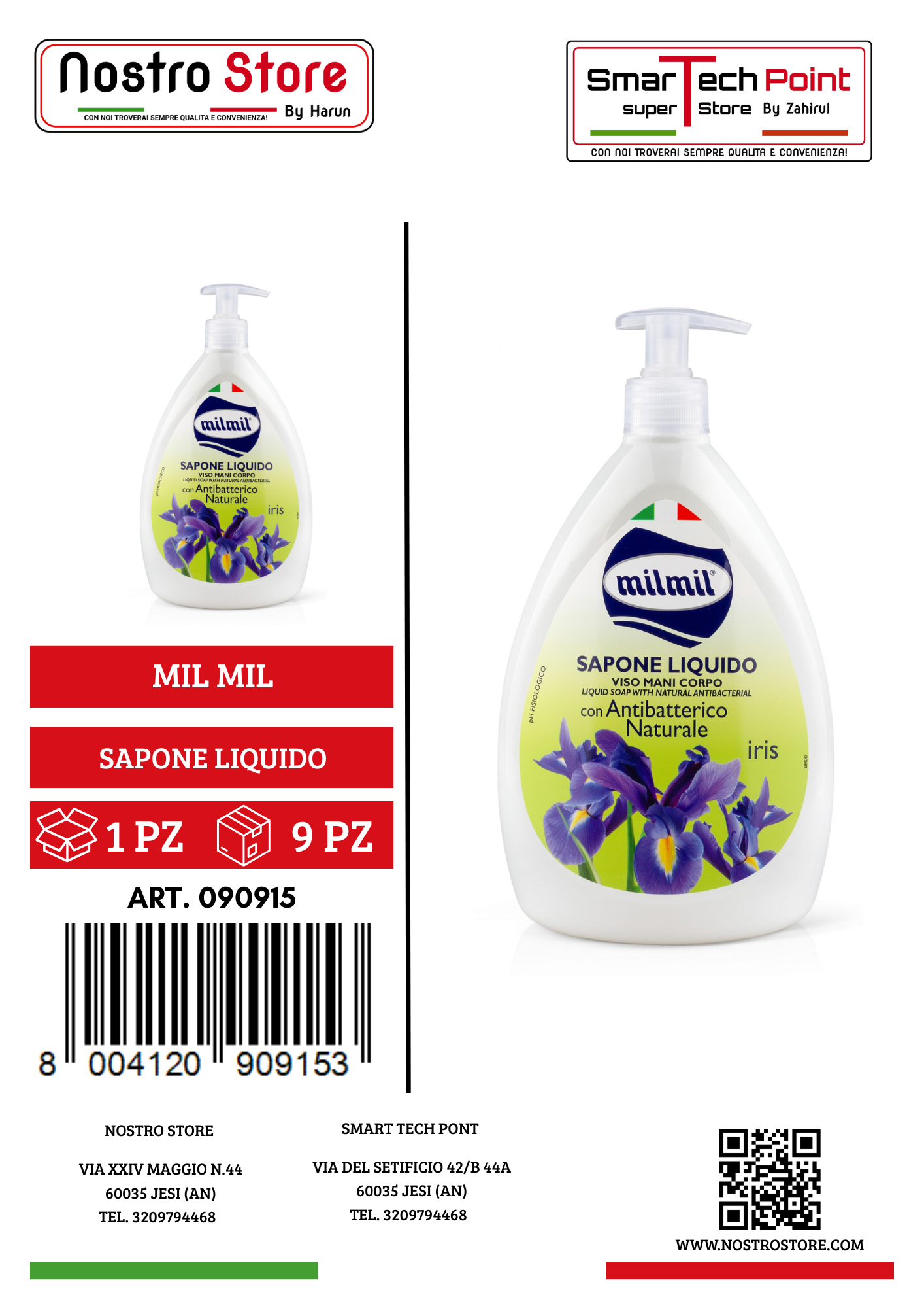 MIL MIL SAPONE LIQUIDO VISO-MANI-CORPO IRIS  DISPENSER 1 LT 1000