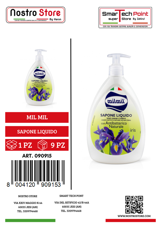 MIL MIL SAPONE LIQUIDO VISO-MANI-CORPO IRIS  DISPENSER 1 LT 1000