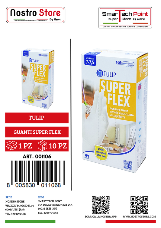 TULIP GUANTI SUPER FLEX VINILE BIANCO TAGLIA M 100 PZ TVC