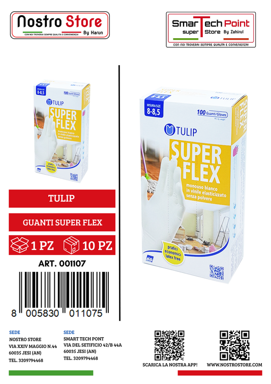 TULIP GUANTI SUPER FLEX VINILE BIANCO TAGLIA L 100 PZ TVC