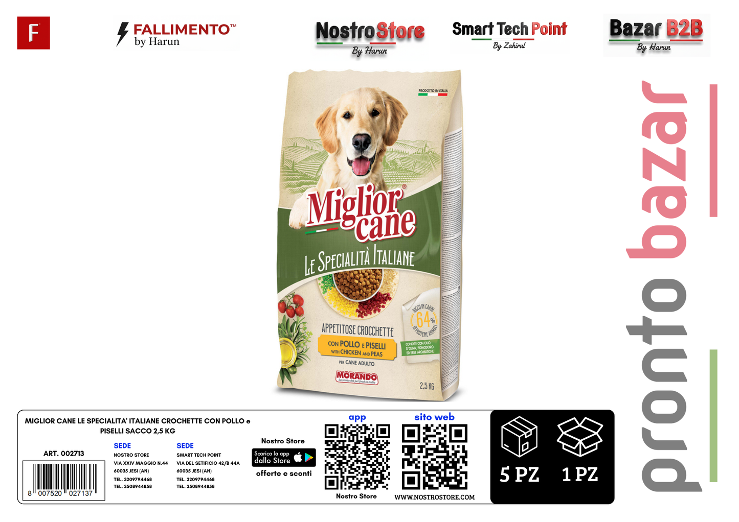 MIGLIOR CANE LE SPECIALITA' ITALIANE CROCHETTE CON POLLO e PISELLI SACCO 2,5 KG