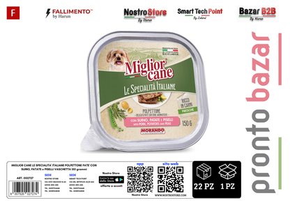 MIGLIOR CANE LE SPECIALITA' ITALIANE POLPETTONE PATE' CON SUINO, PATATE e PISELLI VASCHETTA 150 grammi