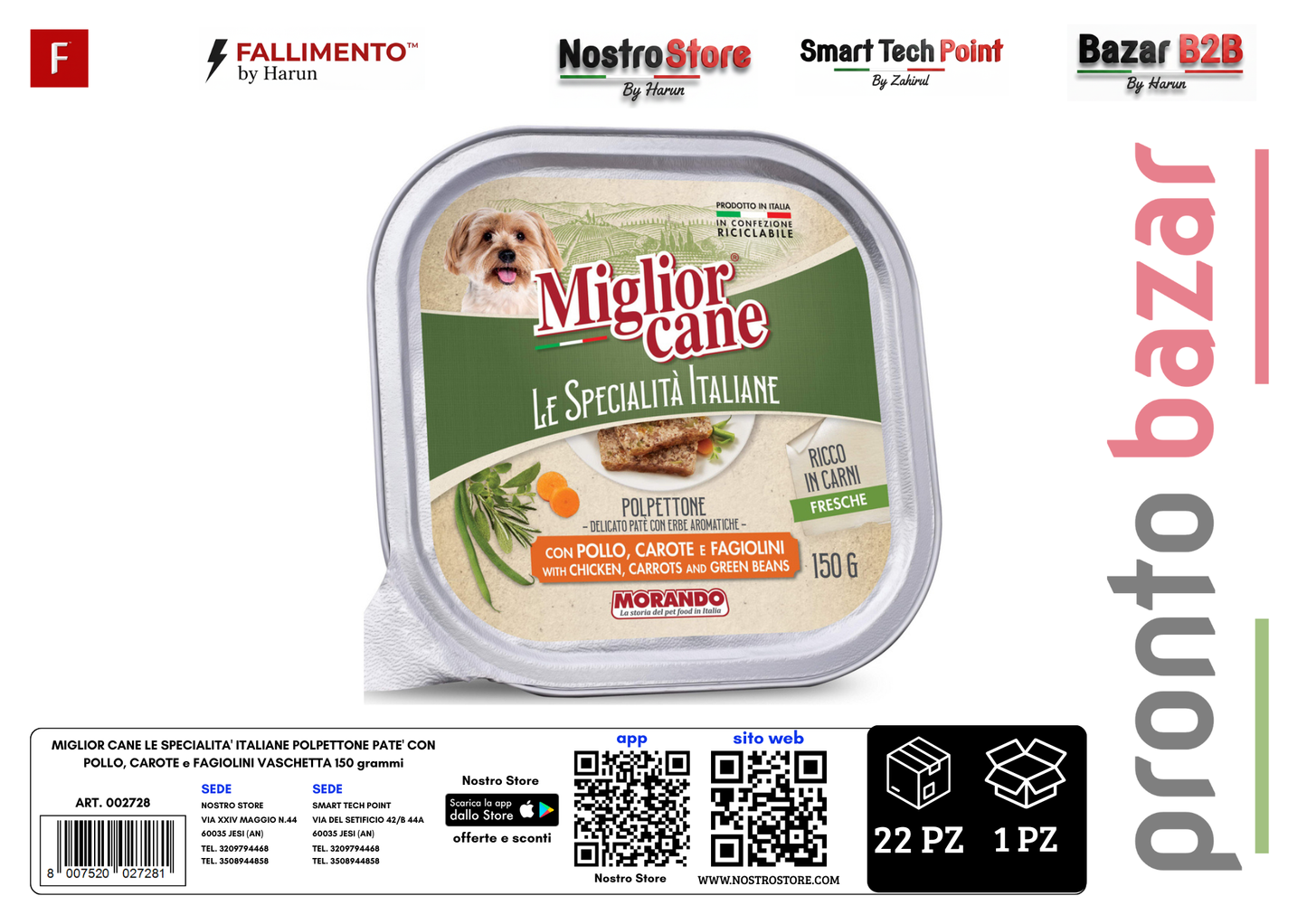 MIGLIOR CANE LE SPECIALITA' ITALIANE POLPETTONE PATE' CON POLLO, CAROTE e FAGIOLINI VASCHETTA 150 grammi
