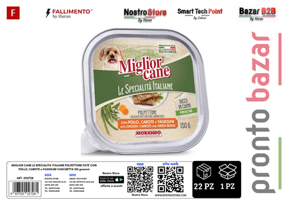 MIGLIOR CANE LE SPECIALITA' ITALIANE POLPETTONE PATE' CON POLLO, CAROTE e FAGIOLINI VASCHETTA 150 grammi
