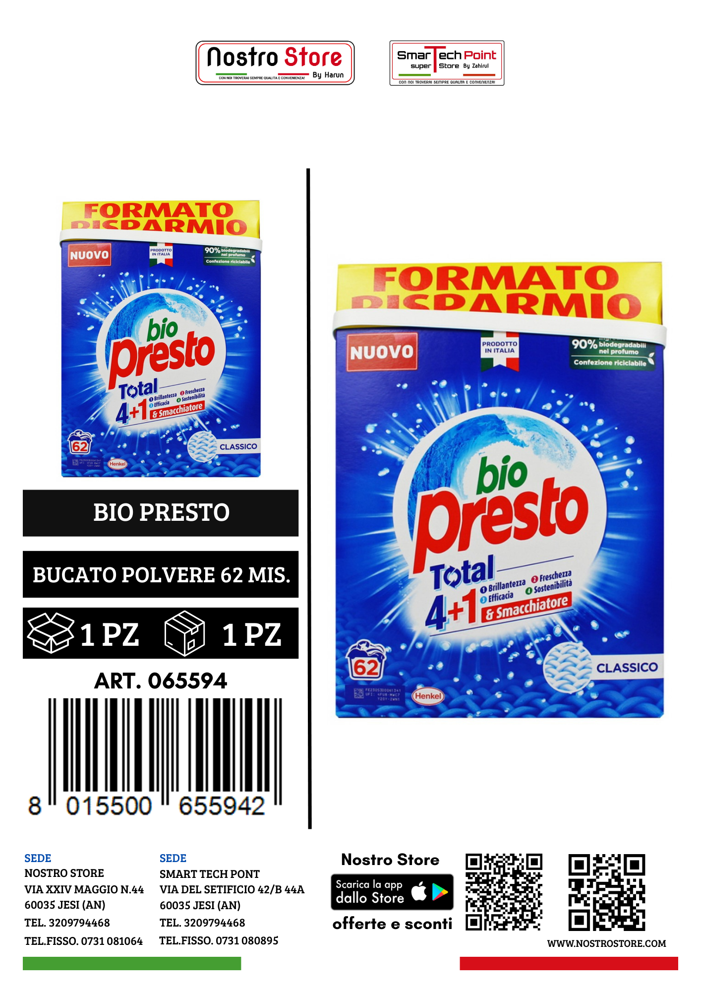 BIO PRESTO DETERSIVO BUCATO POLVERE 62 MIS.