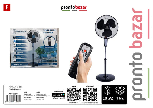 Ventilatore A Piantana Con Telecomando 50W 3 Velocità timer 50x128cm oscillante