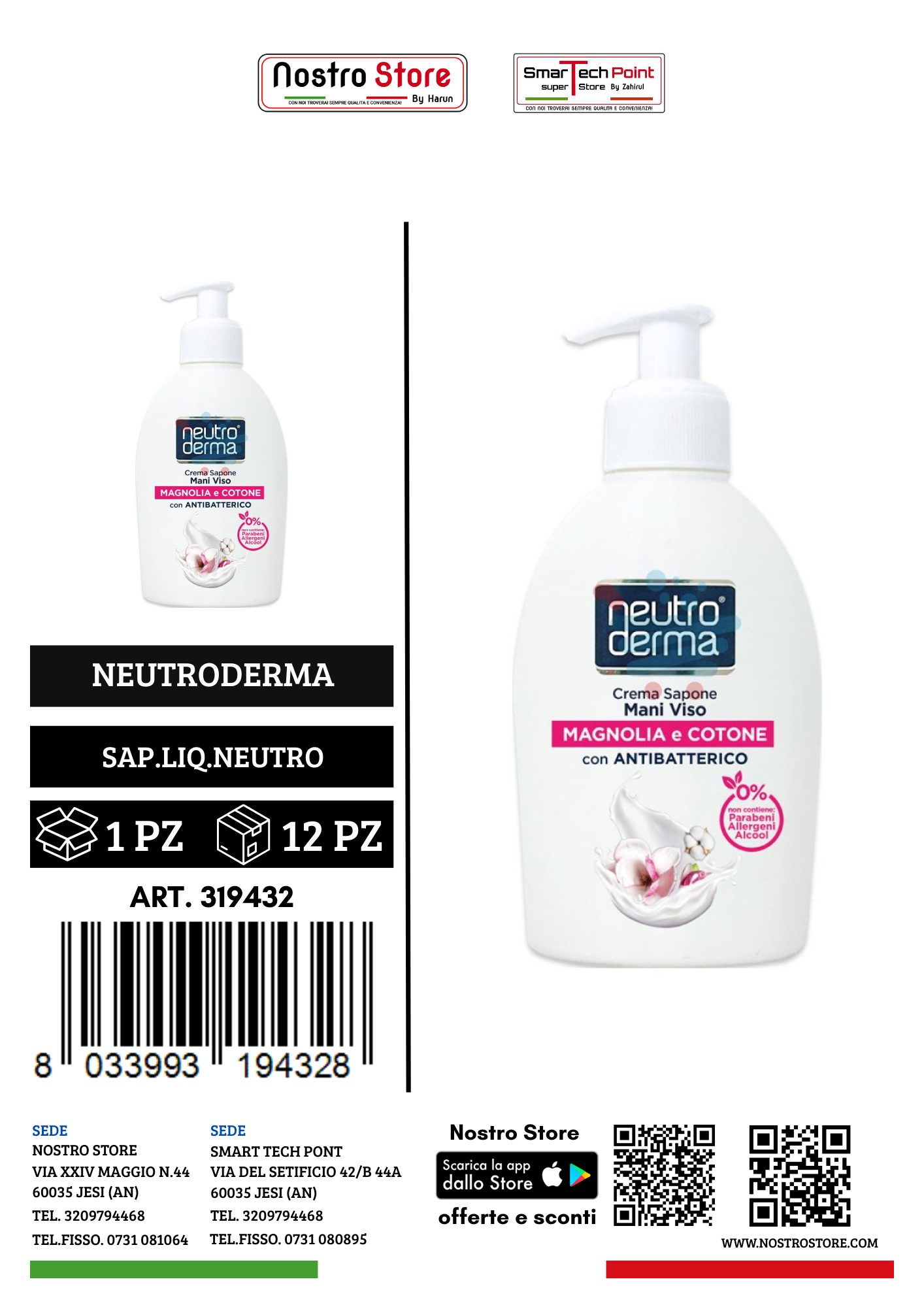 NEUTRODERMA SAP.MANI VISO MAGNOLIA/COTONE C/ANTIBATT.300ML