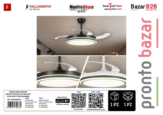 VENTILATORE LAMPADA SOFFITTO DIAM.50-107 CM.40+29 W/110-240V TELECOMANDO