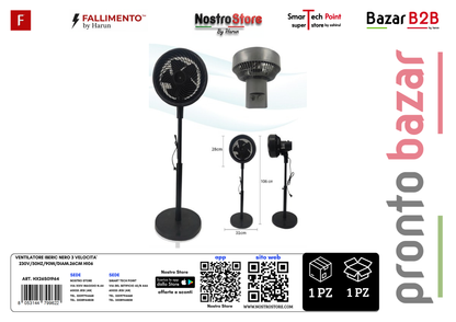VENTILATORE IBERIC NERO 3 VELOCITA' 230V/50HZ/90W/DIAM.26CM H106