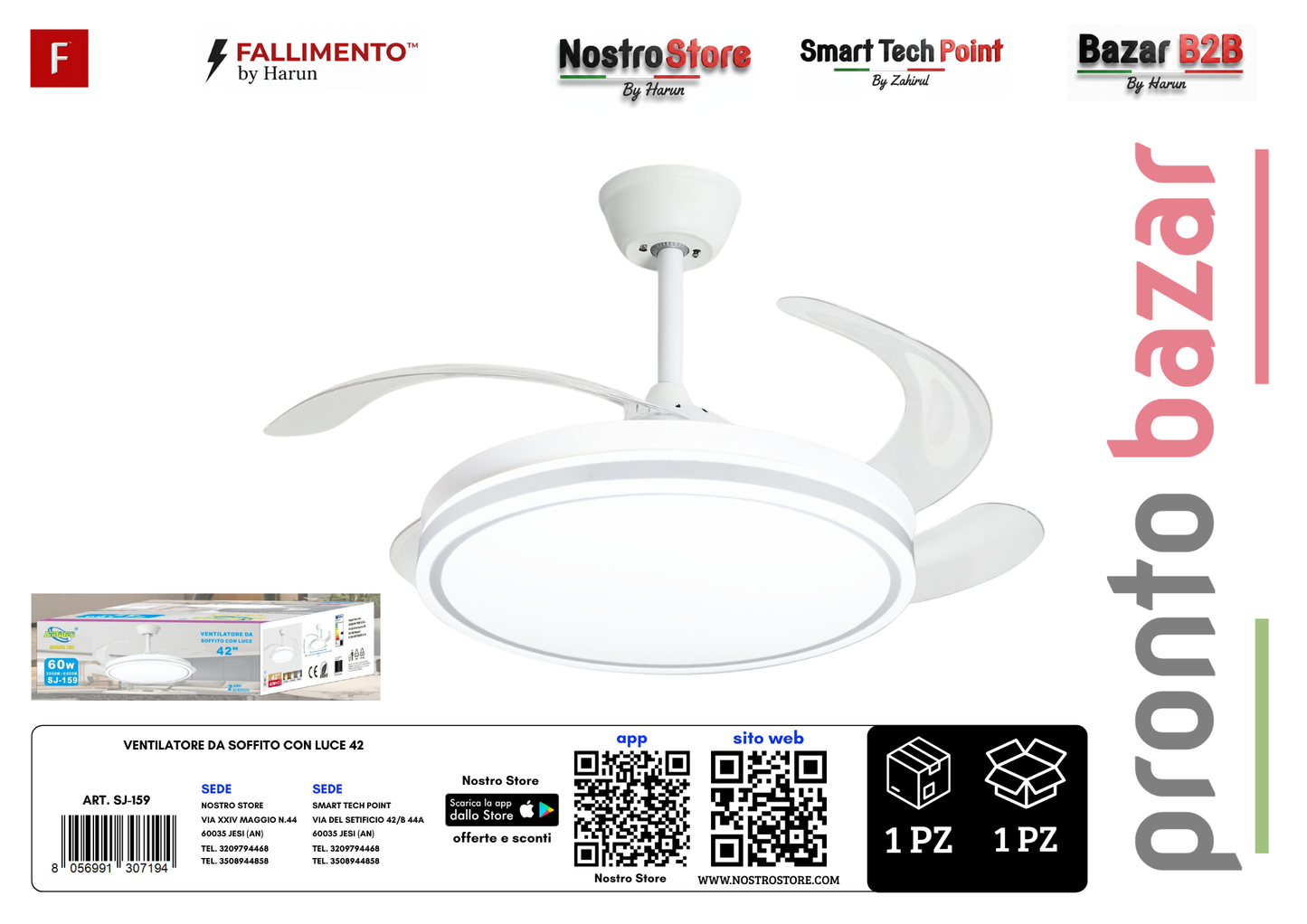 VENTILATORE DA SOFFITTO CON LUCE 42