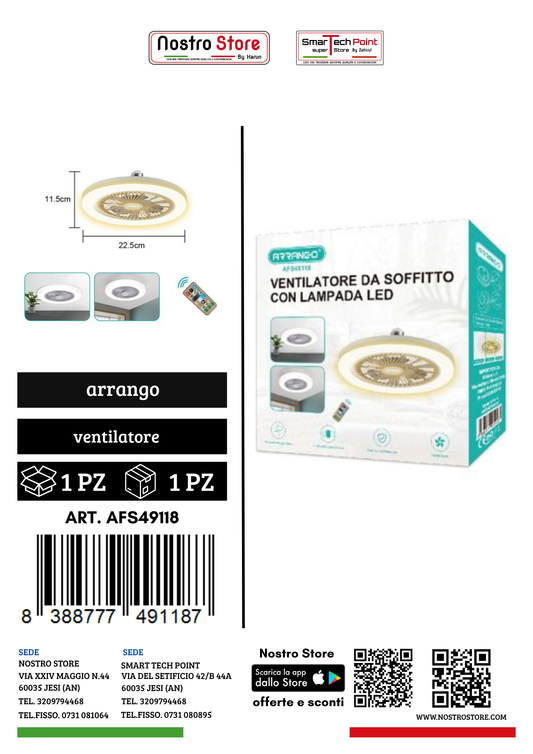 VENTILATORE DA SOFFITTO CON LAMPADA LED