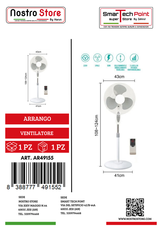 VENTILATORE A PIANTANA CON TELECOMANDO
