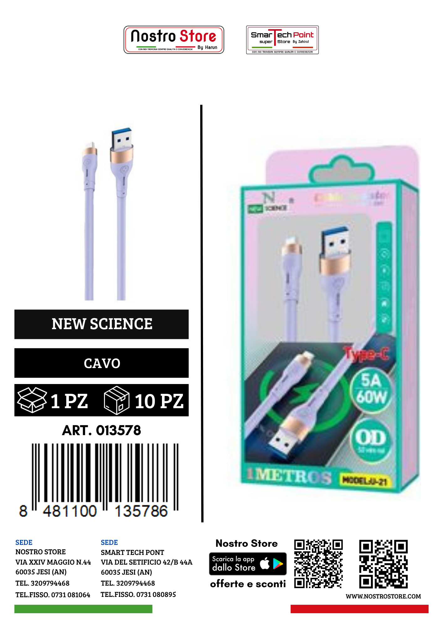 3A/20W  CAVO USB FOR TYPE-C 1M