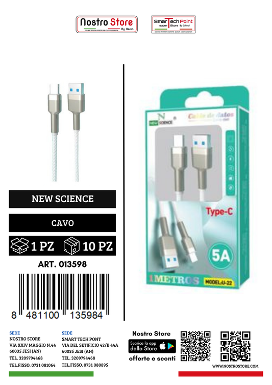5A CAVO  USB FOR TYPE-C 1M U-22
