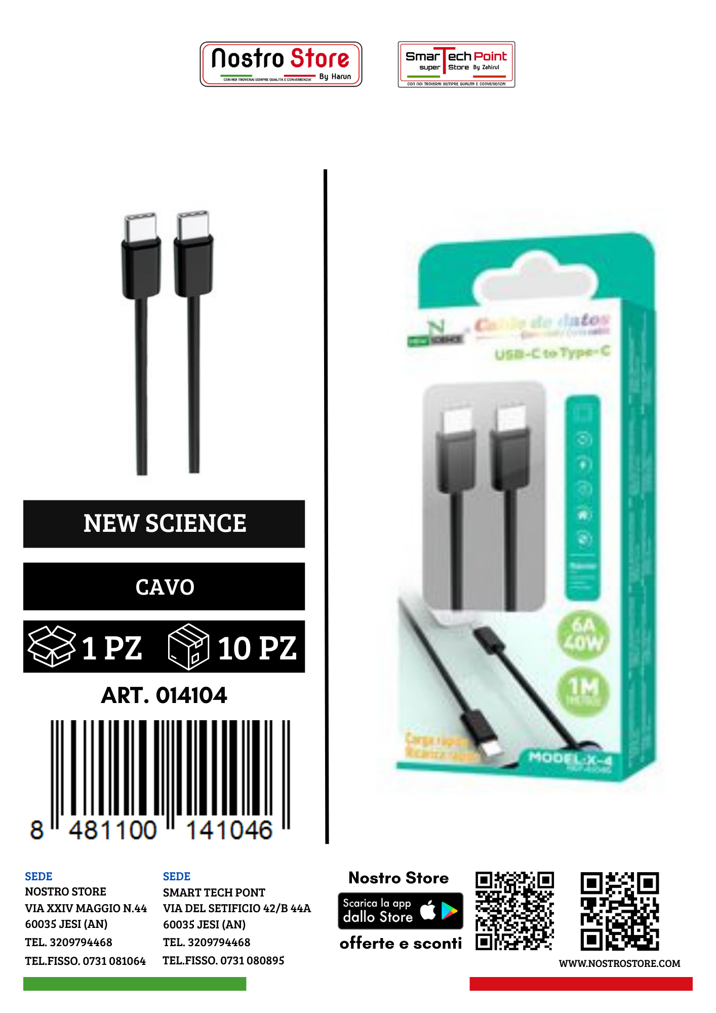 6A/40W  CAVO PD USB-C A TYPE-C  1M X-4