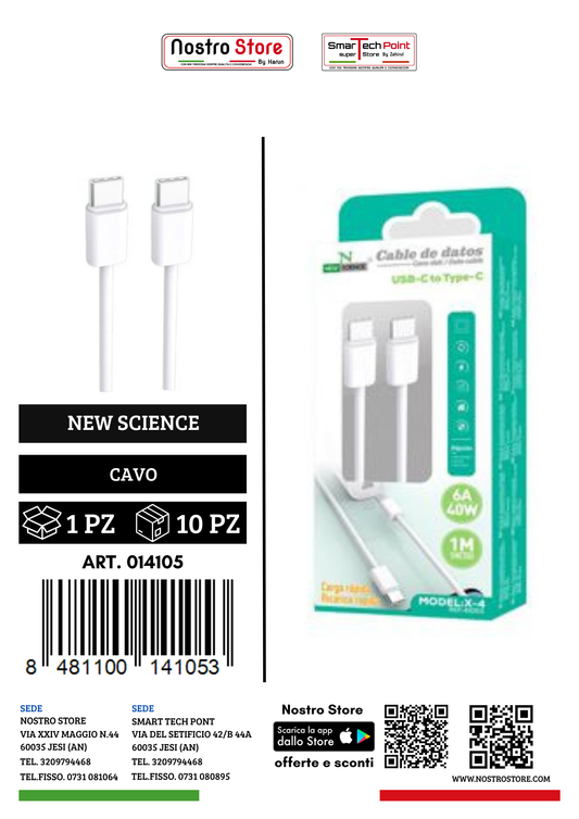 6A/40W  CAVO PD USB-C A TYPE-C  1M X-4