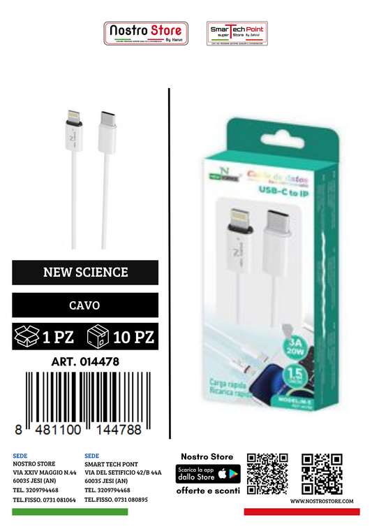 3A/20W CAVO USB-C  IPHONE 1.5M