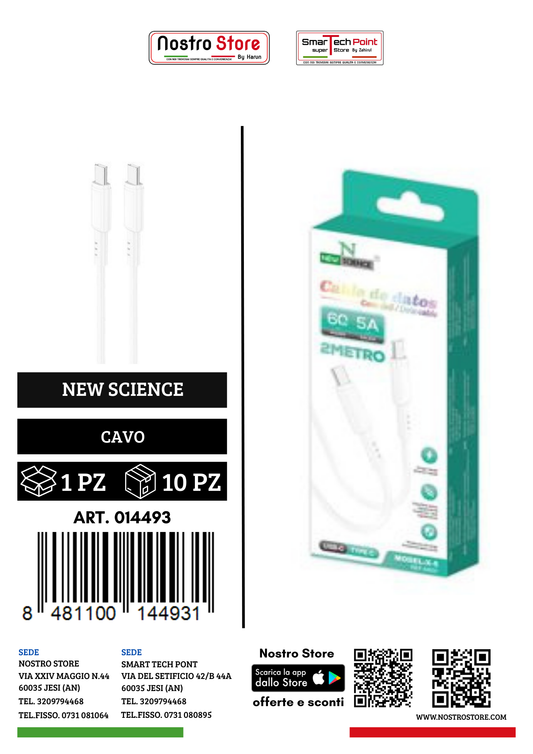 5A/60W  CAVO PD USB-C A TYPE-C  2M X-5