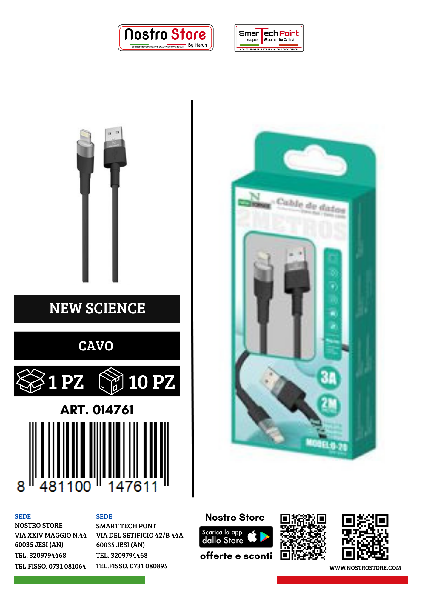 3A CAVO  USB FOR IPHONE 2M