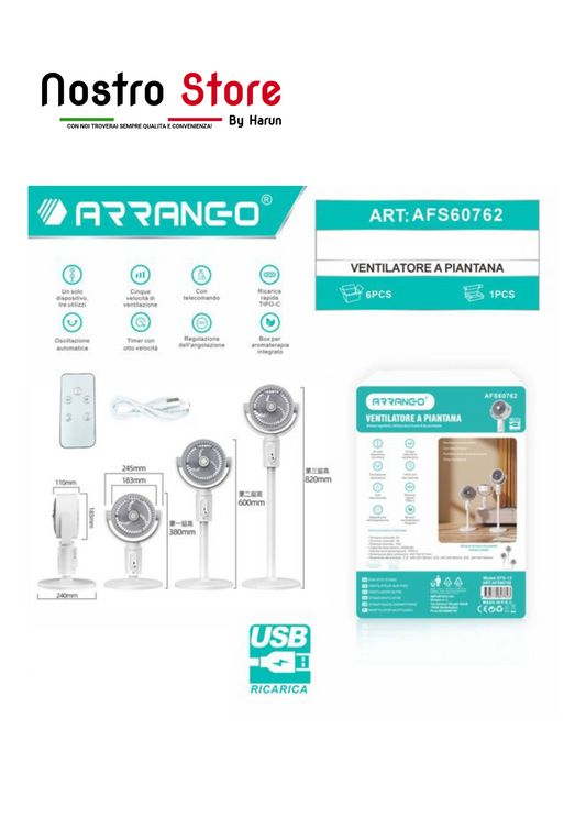 VENTILATORE A PIANTANA RICARICABILE USB