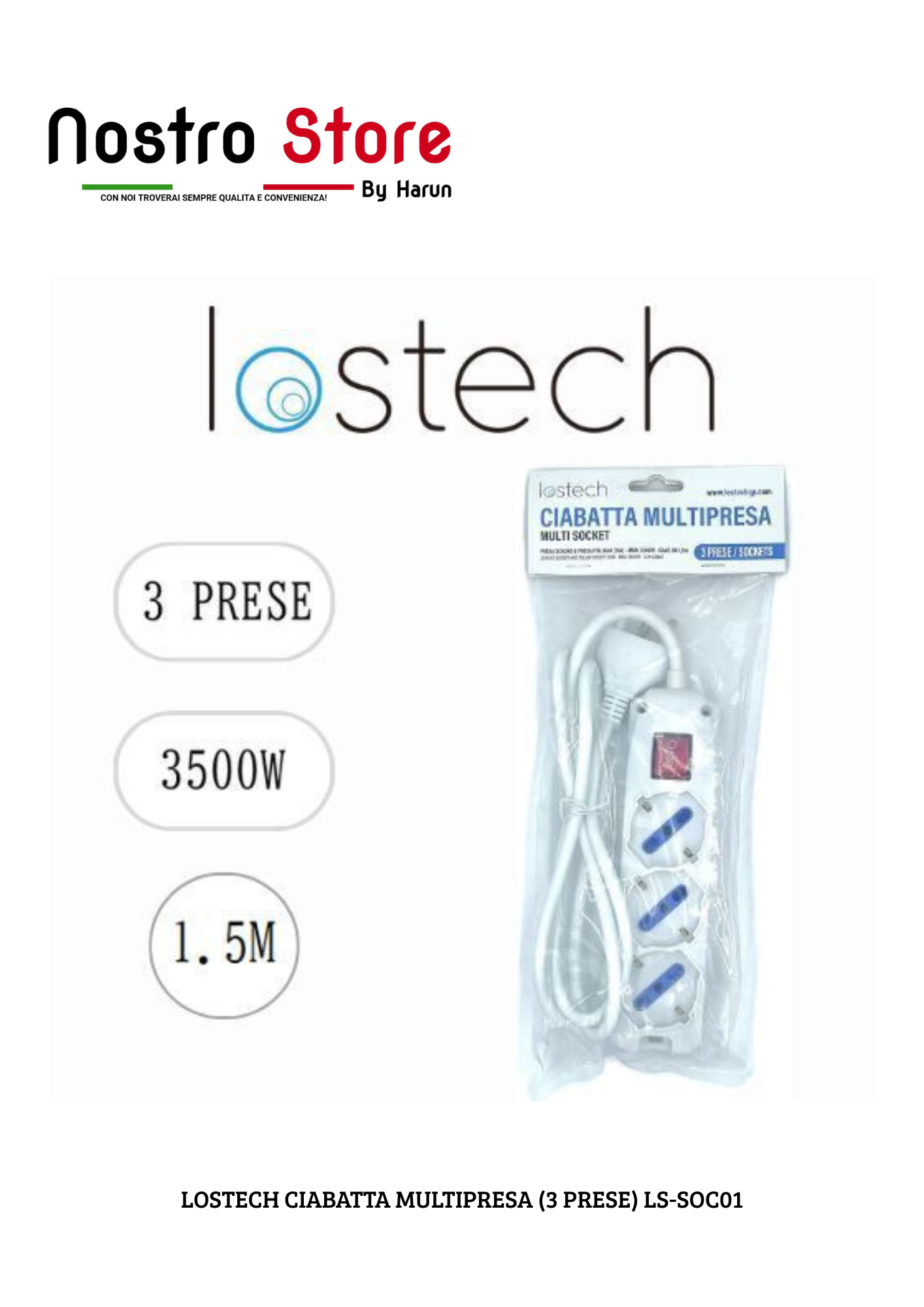 LOSTECH CIABATTA MULTIPRESA (3 PRESE) LS-SOC01