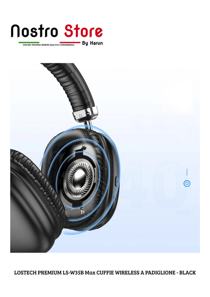 LOSTECH PREMIUM LS-W35B Max CUFFIE WIRELESS A PADIGLIONE - BLACK