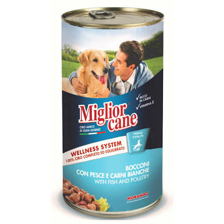 MIGLIOR CANE BOCCONI CON PESCE E CARNI BIANCHE LATTINA 1250 GRAMMI