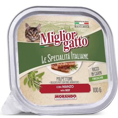 MIGLIOR GATTO LE SPECIALITA' ITALIANE POLPETTONE PATE' CON MANZO VASCHETTA 100 grammi